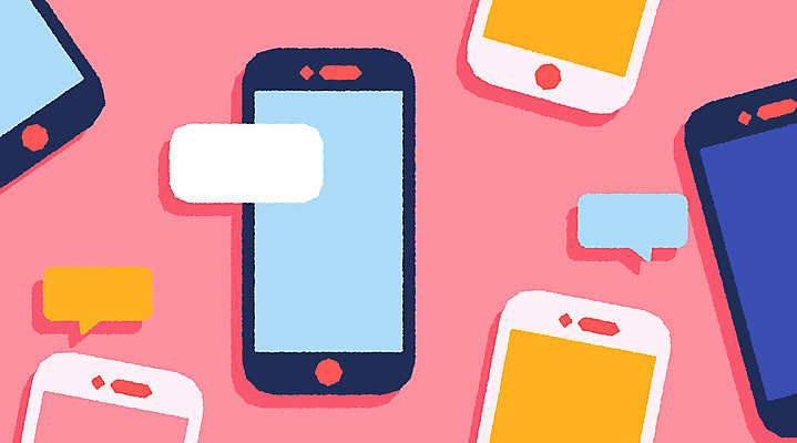 분홍색 말풍선 일러스트 커뮤니케이션 사람없음 스마트폰 디지털 메시지 알림 소통 국내일러스트 AI파일 컬러 컨셉 핸드폰 스마트기기 파일형식 벡터