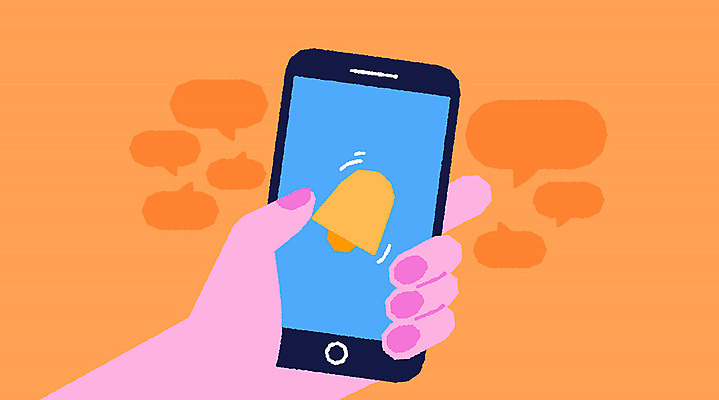 손 말풍선 일러스트 커뮤니케이션 들기 신체부위 스마트폰 디지털 주황색 종 메시지 알림 소통 알림종 국내일러스트 AI파일 컬러 컨셉 모션 사람 핸드폰 스마트기기 파일형식 벡터