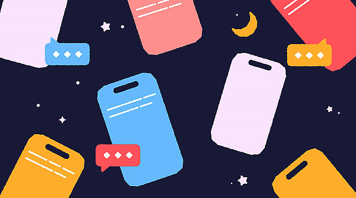 말풍선 일러스트 커뮤니케이션 사람없음 스마트폰 디지털 메시지 남색 알림 소통 국내일러스트 AI파일 컬러 컨셉 핸드폰 스마트기기 파일형식 벡터