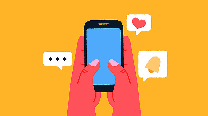 손 말풍선 일러스트 커뮤니케이션 들기 신체부위 스마트폰 노란색 디지털 하트 메시지 알림 소통 알림종 국내일러스트 AI파일 모양 컬러 컨셉 모션 사람 핸드폰 스마트기기 파일형식 벡터