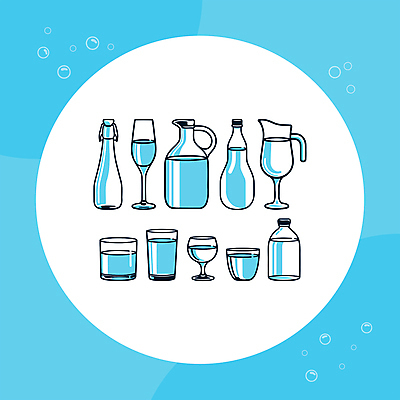 하늘색 일러스트 유리병 잔 사람없음 컵 물 세트 수분 시원함 물병 수분섭취 엘리먼트 국내일러스트 AI파일 자연요소 식기 병_용기 파란색 물통 파일형식 벡터