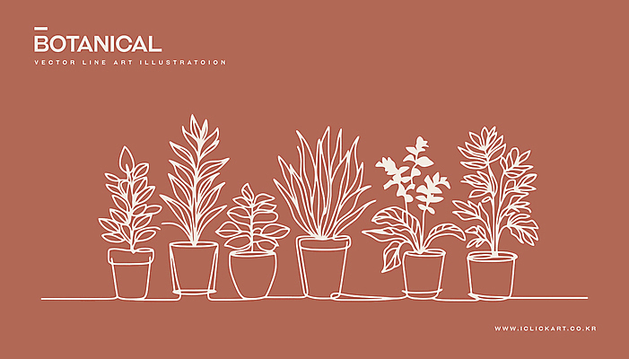 화분 화초 예술 라인일러스트 일러스트 사람없음 인테리어 갈색 분위기 라인아트 원예 2025년 트렌드컬러 국내일러스트 모카무스 AI파일 식물 디자인 선 컬러 컨셉 취미 연도 파일형식 벡터