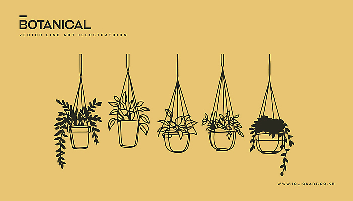 화분 화초 예술 라인일러스트 일러스트 사람없음 인테리어 노란색 분위기 라인아트 원예 행잉플랜트 국내일러스트 AI파일 식물 디자인 선 컬러 컨셉 취미 파일형식 벡터