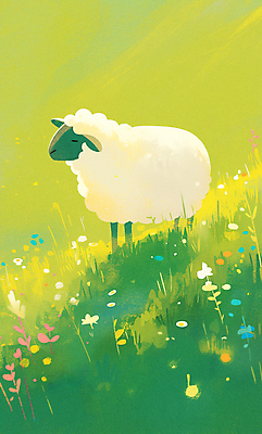 JPG 일러스트 자연 하늘 풍경 사람없음 초록색 평화 목초지 들꽃 양 국내일러스트 AI일러스트 AI콘텐츠 꽃 컬러 컨셉 포유류 목장 생태계 파일형식 초원_자연