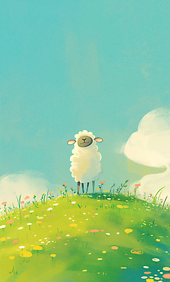 JPG 구름 일러스트 자연 하늘 풍경 사람없음 초록색 평화 목초지 들꽃 양 국내일러스트 AI일러스트 AI콘텐츠 자연요소 꽃 컬러 컨셉 포유류 목장 생태계 파일형식 초원_자연