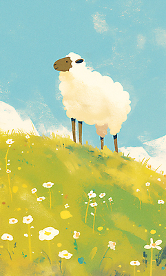 JPG 구름 일러스트 자연 하늘 풍경 사람없음 초록색 평화 목초지 들꽃 양 국내일러스트 AI일러스트 AI콘텐츠 자연요소 꽃 컬러 컨셉 포유류 목장 생태계 파일형식 초원_자연