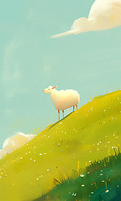 JPG 구름 일러스트 자연 하늘 풍경 사람없음 초록색 평화 목초지 들꽃 양 국내일러스트 AI일러스트 AI콘텐츠 자연요소 꽃 컬러 컨셉 포유류 목장 생태계 파일형식 초원_자연