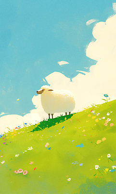 JPG 구름 일러스트 자연 하늘 풍경 사람없음 초록색 평화 목초지 들꽃 양 국내일러스트 AI일러스트 AI콘텐츠 자연요소 꽃 컬러 컨셉 포유류 목장 생태계 파일형식 초원_자연