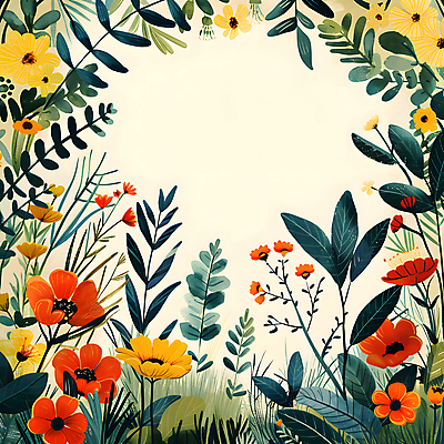 JPG 일러스트 자연 프레임 사람없음 초록색 여름 봄 들꽃 풀잎 화려 카피스페이스 국내일러스트 AI일러스트 AI콘텐츠 계절 꽃 컬러 컨셉 잎 공백 풀_식물 생태계 파일형식