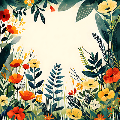 JPG 일러스트 자연 프레임 사람없음 초록색 여름 봄 들꽃 풀잎 화려 카피스페이스 국내일러스트 AI일러스트 AI콘텐츠 계절 꽃 컬러 컨셉 잎 공백 풀_식물 생태계 파일형식