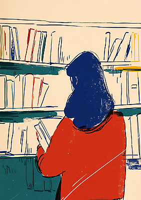 JPG 여자 일러스트 책장 한명 성인 독서 가을 분위기 도서관 서재 서점 책더미 성인여자한명만 국내일러스트 AI일러스트 AI콘텐츠 1 계절 교육 가구 컨셉 사람 책 상점 무더기 여자한명만 성인여자만 파일형식