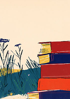 JPG 꽃 일러스트 잔디 초원 사람없음 컬러풀 독서 가을 분위기 책더미 국내일러스트 AI일러스트 AI콘텐츠 식물 계절 컬러 컨셉 책 무더기 파일형식