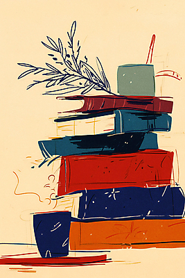 JPG 화분 커피 일러스트 사람없음 컵 컬러풀 독서 가을 분위기 서재 책더미 국내일러스트 AI일러스트 AI콘텐츠 식기 계절 음료 컬러 컨셉 책 무더기 파일형식