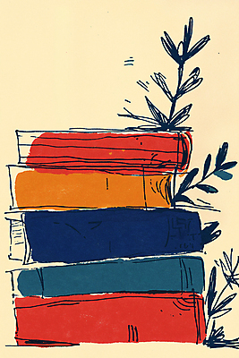 JPG 식물 일러스트 사람없음 컬러풀 독서 가을 분위기 서재 책더미 국내일러스트 AI일러스트 AI콘텐츠 계절 컬러 컨셉 책 무더기 파일형식