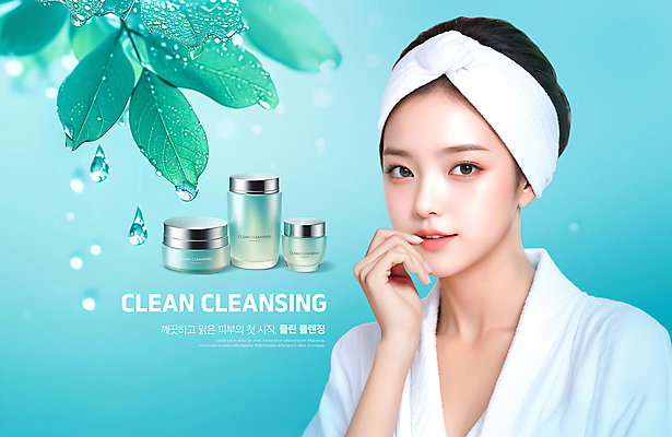 PSD 모델 편집이미지 응시 여자 한명 미소 20대 성인 파란색 수건 뷰티 화장품 물방울 목욕가운 세수 피부관리 클렌징 의료성형뷰티 성인여자한명만 이미지편집 1 시선 컬러 표정 사람 청년 위생용품 청결 가운 여자한명만 성인여자만 파일형식