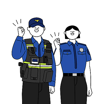 여자 남자 일러스트 성인 두명 파이팅 경찰 경찰복 공무원 성인만 국내일러스트 AI파일 직업 유니폼 모션 사람 파일형식 벡터