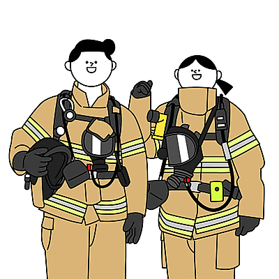 여자 남자 일러스트 마스크 성인 두명 파이팅 헬멧 소방관 공무원 소방용품 성인만 국내일러스트 AI파일 직업 모션 사람 안전장비 보호장비 구조원 소방 파일형식 벡터