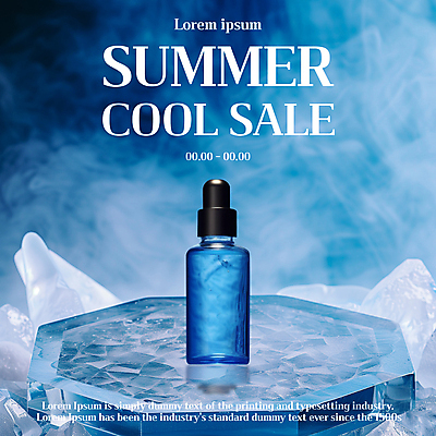 템플릿 사람없음 여름 파란색 반사 세일 얼음 화장품 시원함 스킨케어 앰플 수분케어 이미지템플릿 AI파일 자연요소 계절 컬러 관리 뷰티 파일형식 벡터