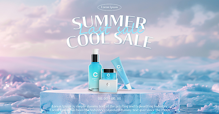 구름 템플릿 배너 바다 하늘 사람없음 여름 세일 얼음 화장품 시원함 빙하 스킨케어 수분크림 앰플 이미지템플릿 AI파일 자연요소 계절 뷰티 파일형식 벡터