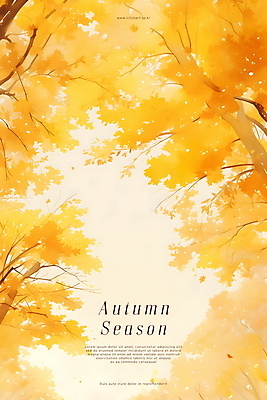 PSD 나무 포스터 단풍 잎 일러스트 자연 풍경 사람없음 노란색 가을 숲 국내일러스트 식물 계절 컬러 생태계 파일형식