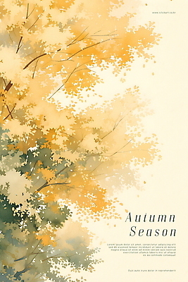 PSD 나무 포스터 단풍 잎 일러스트 자연 풍경 사람없음 노란색 가을 숲 국내일러스트 식물 계절 컬러 생태계 파일형식