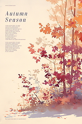 PSD 나무 포스터 단풍 잎 일러스트 자연 풍경 사람없음 빨간색 가을 숲 국내일러스트 식물 계절 컬러 생태계 파일형식