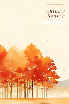 PSD 나무 포스터 단풍 잎 일러스트 자연 풍경 사람없음 주황색 가을 숲 국내일러스트 식물 계절 컬러 생태계 파일형식