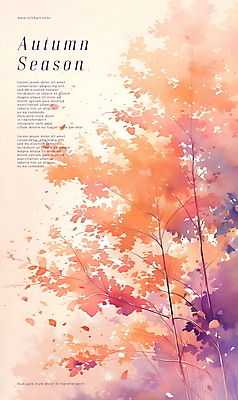 PSD 나무 포스터 단풍 잎 일러스트 자연 풍경 사람없음 빨간색 가을 숲 국내일러스트 식물 계절 컬러 생태계 파일형식