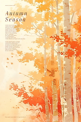 PSD 나무 포스터 단풍 잎 일러스트 자연 풍경 사람없음 주황색 가을 숲 국내일러스트 식물 계절 컬러 생태계 파일형식