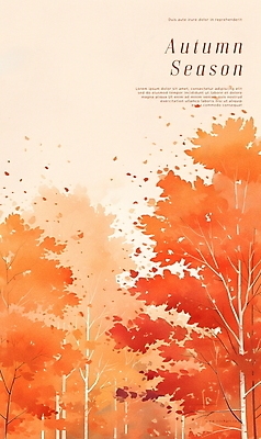 PSD 나무 포스터 단풍 잎 일러스트 자연 풍경 사람없음 주황색 가을 숲 국내일러스트 식물 계절 컬러 생태계 파일형식