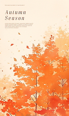 PSD 나무 포스터 단풍 잎 일러스트 자연 풍경 사람없음 주황색 가을 숲 국내일러스트 식물 계절 컬러 생태계 파일형식