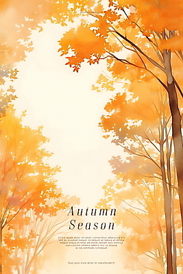 PSD 나무 포스터 단풍 잎 일러스트 자연 풍경 사람없음 노란색 가을 숲 국내일러스트 식물 계절 컬러 생태계 파일형식