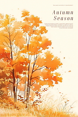 PSD 나무 포스터 단풍 잎 일러스트 자연 풍경 사람없음 노란색 가을 숲 국내일러스트 식물 계절 컬러 생태계 파일형식