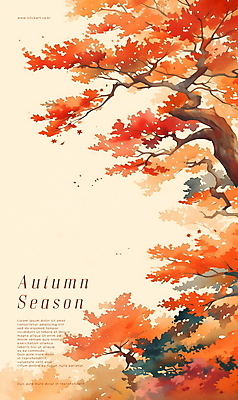 PSD 나무 포스터 단풍 잎 일러스트 자연 풍경 사람없음 빨간색 가을 숲 국내일러스트 식물 계절 컬러 생태계 파일형식