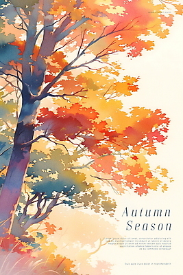 PSD 나무 포스터 단풍 잎 일러스트 자연 풍경 사람없음 빨간색 가을 숲 국내일러스트 식물 계절 컬러 생태계 파일형식