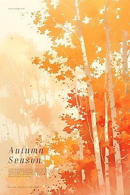 PSD 나무 포스터 단풍 잎 일러스트 자연 풍경 사람없음 주황색 가을 숲 국내일러스트 식물 계절 컬러 생태계 파일형식