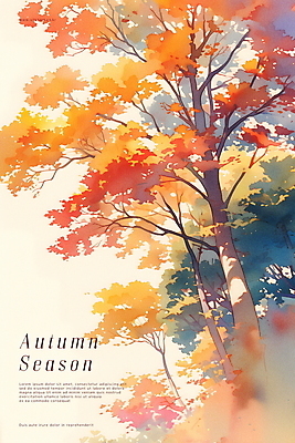 PSD 나무 포스터 단풍 잎 일러스트 자연 풍경 사람없음 빨간색 가을 숲 국내일러스트 식물 계절 컬러 생태계 파일형식