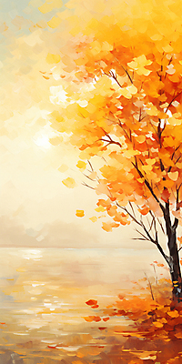 JPG 호수 낙엽 일러스트 자연 풍경 사람없음 가을풍경 주황색 가을 은행나무 유화 가을배경 국내일러스트 AI일러스트 AI콘텐츠 나무 계절 컬러 백그라운드 잎 미술 생태계 파일형식 가을_계절