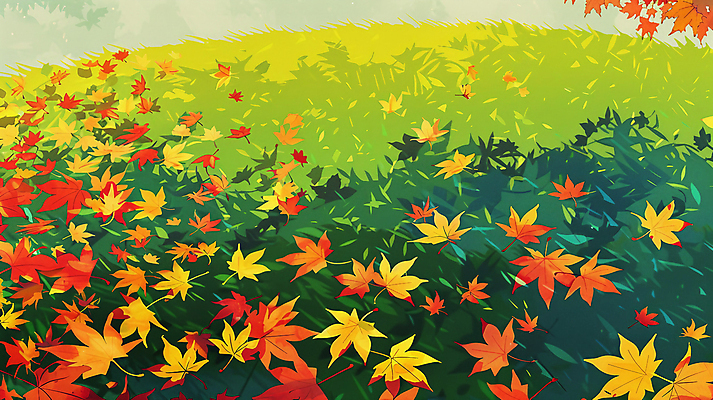 JPG 단풍 낙엽 일러스트 자연 나뭇잎 잔디 사람없음 빨간색 초록색 가을 국내일러스트 AI일러스트 AI콘텐츠 식물 계절 컬러 잎 생태계 파일형식