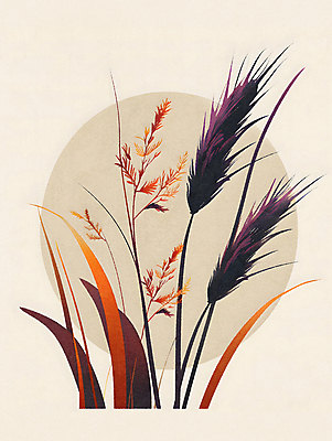 JPG 식물 잎 일러스트 갈대 사람없음 가을 국내일러스트 AI일러스트 AI콘텐츠 계절 파일형식