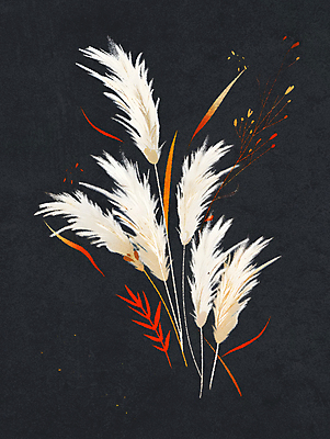 JPG 식물 잎 일러스트 갈대 사람없음 가을 국내일러스트 AI일러스트 AI콘텐츠 계절 파일형식