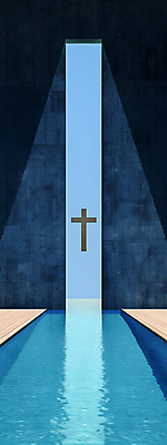 JPG 디자인 건축 기독교 일러스트 사람없음 파란색 반사 평화 공간 기도 틈 수면 모던 심플 대칭 국내일러스트 AI일러스트 AI콘텐츠 종교 컬러 컨셉 물 파일형식