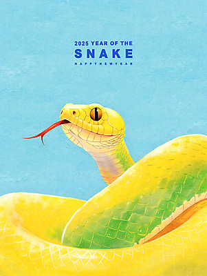 PSD 동물 상징 일러스트 새해 사람없음 노란색 뱀띠 뱀 2025년 을사년 국내일러스트 컬러 파충류 십이지신 연도 파일형식