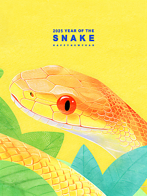 PSD 동물 상징 일러스트 새해 사람없음 노란색 뱀띠 뱀 2025년 을사년 국내일러스트 컬러 파충류 십이지신 연도 파일형식