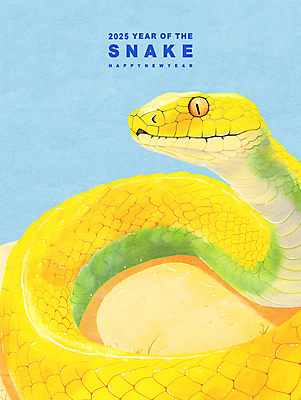PSD 동물 상징 일러스트 새해 사람없음 노란색 뱀띠 뱀 2025년 을사년 국내일러스트 컬러 파충류 십이지신 연도 파일형식
