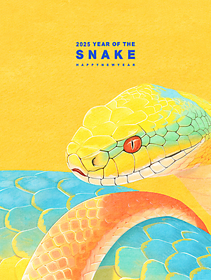 PSD 동물 상징 일러스트 새해 사람없음 노란색 뱀띠 뱀 2025년 을사년 국내일러스트 컬러 파충류 십이지신 연도 파일형식