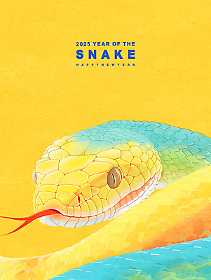 PSD 동물 상징 일러스트 새해 사람없음 노란색 뱀띠 뱀 2025년 을사년 국내일러스트 컬러 파충류 십이지신 연도 파일형식