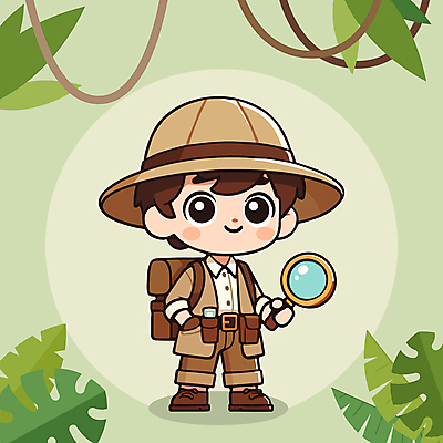 전신 캐릭터 모자 남자 어린이 인물캐릭터 일러스트 배낭 돋보기 한명 들기 소년 탐험 모험가 주머니손 소년한명만 일러캐릭터 AI파일 1 잡화 가방 모션 사람 남자한명만 소년만 파일형식 벡터