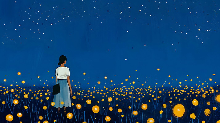 JPG 여자 꽃밭 야경 일러스트 청소년 자연 밤하늘 한명 초원 파란색 빛 평화 어둠 고요 반딧불이 십대여자한명만 국내일러스트 AI일러스트 AI콘텐츠 1 꽃 컬러 곤충 컨셉 하늘 사람 야간 생태계 여자한명만 십대여자만 파일형식 풍경_경치