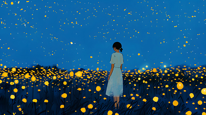JPG 여자 꽃밭 야경 일러스트 청소년 자연 밤하늘 한명 초원 파란색 빛 평화 어둠 고요 반딧불이 십대여자한명만 국내일러스트 AI일러스트 AI콘텐츠 1 꽃 컬러 곤충 컨셉 하늘 사람 야간 생태계 여자한명만 십대여자만 파일형식 풍경_경치
